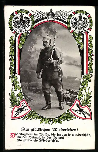 AK Auf glückliches Wiedersehen, Soldat mit Gewehr aus Infanterie