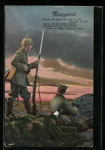 AK Morgenrot, Soldaten bei Sonnenaufgang