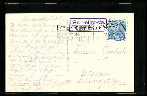 AK Landpoststempel Schellroda über Erfurt