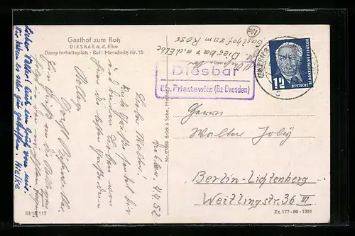 AK Landpoststempel Diesbar über Priestewitz /Bz. Dresden