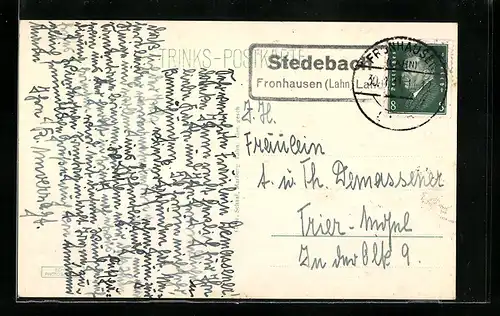 AK Landpoststempel Stedebach, Fronhausen (Lahn) Land