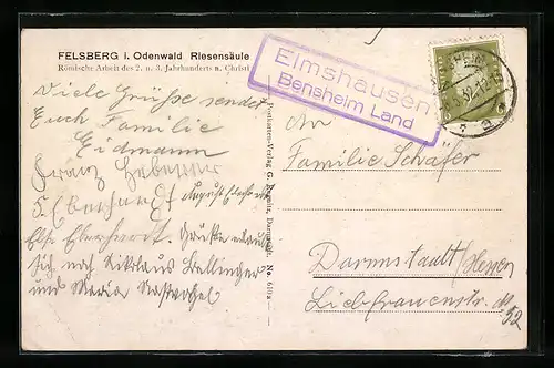 AK Landpoststempel Elmshausen, Bensheim Land