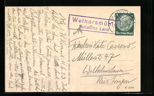 AK Landpoststempel Weihersmühle, Schesslitz Land