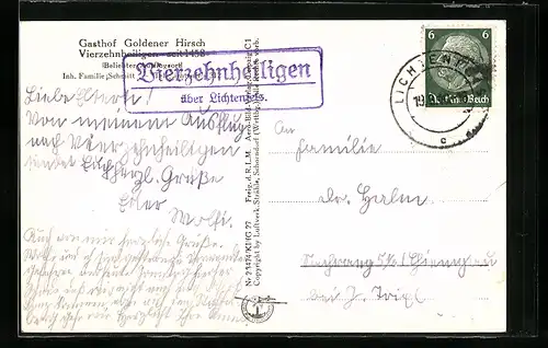 AK Landpoststempel Vierzehnheiligen über Lichtenfels