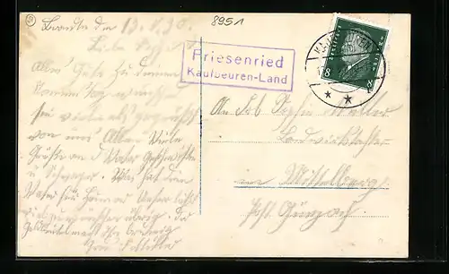 AK Landpoststempel Friesenried, Kaufbeuren-Land