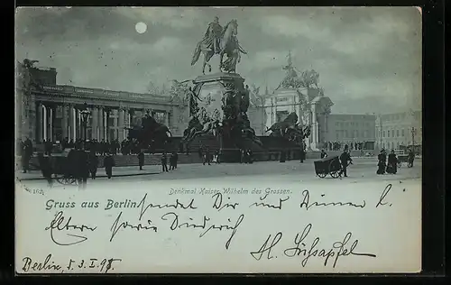 Mondschein-AK Berlin, Denkmal Kaiser Wilhelm des Grossen