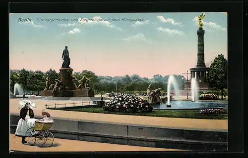 AK Berlin-Tiergarten, Königsplatz mit Bismarckdenkmal und Siegessäule