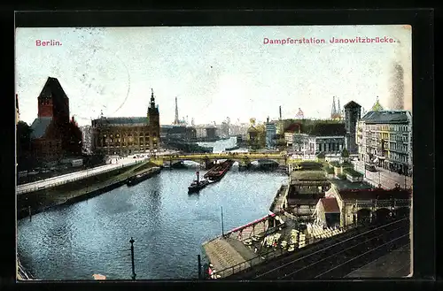 AK Berlin, Blick auf Dampferstation Jannowitzbrücke, Rolandufer