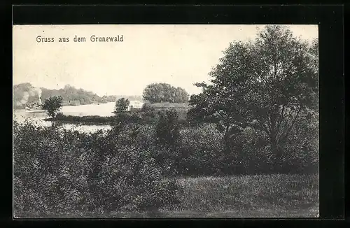 AK Grunewald, Ortsansicht mit Dampfer