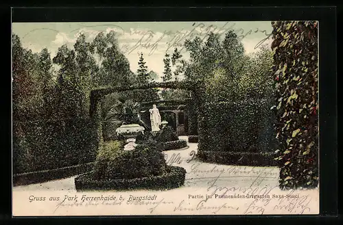 AK Herrenhaide b. Burgstädt, Partie im Promenaden-Irrgarten Sans-Souci