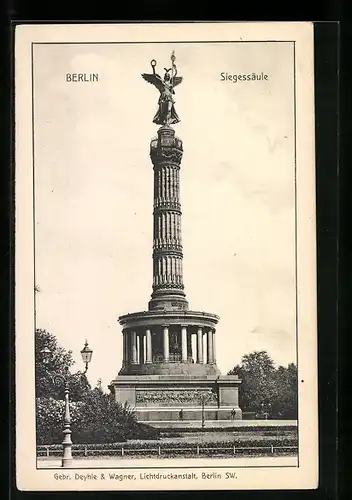 AK Berlin-Tiergarten, Siegessäule mit Laternenpfahl