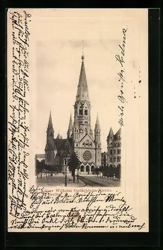 AK Berlin-Charlottenburg, Kaiser Wilhelm-Gedächtnis-Kirche mit Strasse