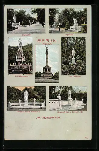 AK Berlin-Tiergarten, Siegessäule, Rolandbrunnen, Jung Wilhelm