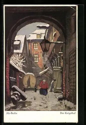 Künstler-AK Raphael Tuck & Sons Nr. 1254: Aus alten Winkeln, Heimkehr, Mütterchen in winterlichem Ort