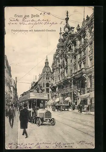 AK Berlin, Friedrichstrasse mit Automobil-Omnibus