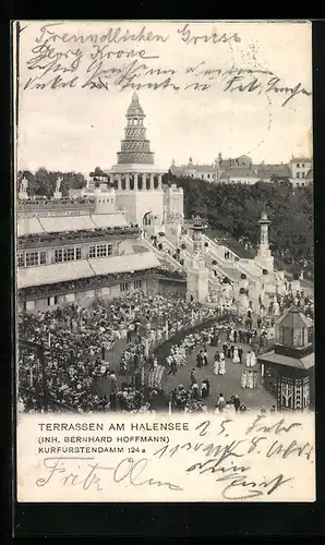 AK Berlin-Halensee, Terrassen am Halensee, Inh. Bernhard Hoffmann, Kurfürstendamm 124a