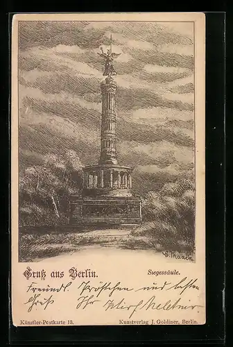 Künstler-AK Berlin-Tiergarten, Anblick der Siegessäule