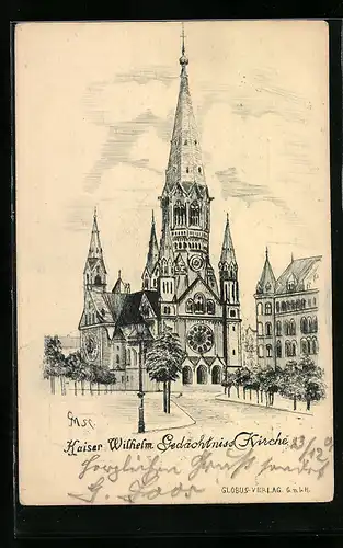 Künstler-AK Berlin-Charlottenburg, Kaiser Wilhelm Gedächtnis-Kirche