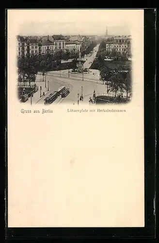 AK Berlin-Tiergarten, Lützowplatz mit Herkulesbrunnen und Strassenbahn