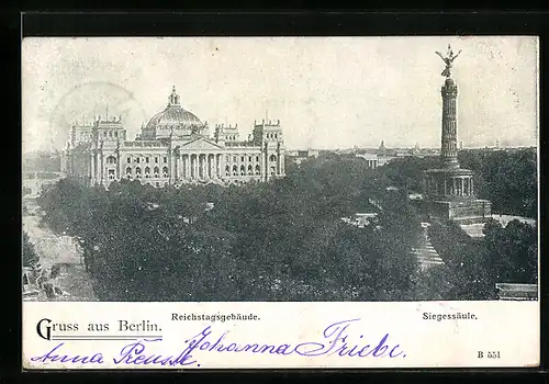 AK Berlin, Reichstagsgebäude und Siegessäule