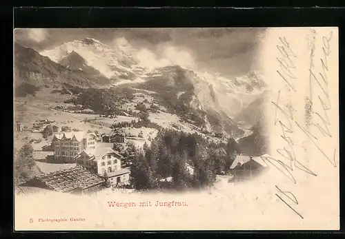 AK Wengen, Ortsansicht mit Jungfrau