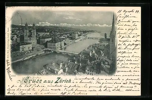 AK Zürich, Ortsansicht mit, Flusspartie