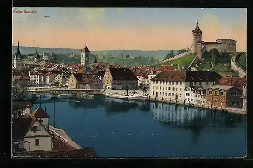 AK Schaffhausen, Flusspartie mit Burg