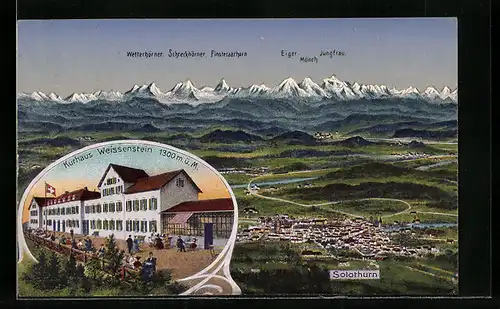 AK Solothurn, Kurhaus Weissenstein, Ortsansicht mit Eiger, Mönch und Jungfrau