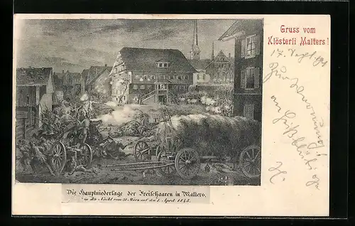 Künstler-AK Klösterli Malters, Die Hauptniederlage der Freischaaren in Malters 1845