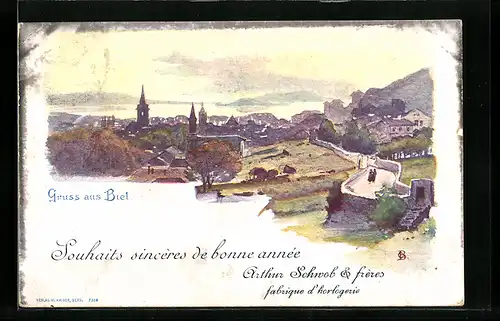 Künstler-AK Biel, Teilansicht