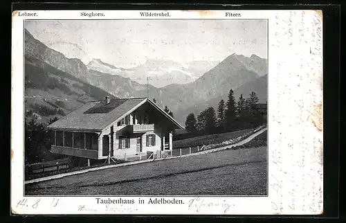 AK Adelboden, Taubenhaus mit Lohner, Steghorn und Wildetrubel