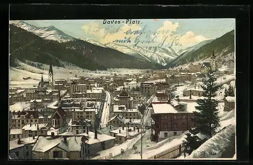 AK Davos-Platz, Teilansicht mit Strassenpartie im Schnee