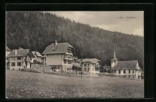 AK Cernier, Ortsansicht mit Kirche