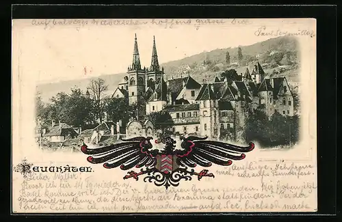 AK Neuchâtel, Ansicht vom Schloss, Wappen