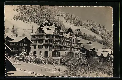AK Adelboden, Hotel National im Winterkleid