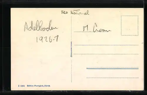 AK Adelboden, Hotel National mit Wildstrubel