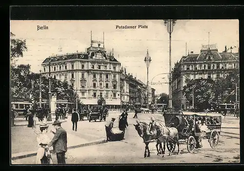 AK Berlin-Tiergarten, Potsdamer Platz, Strassenleben mit Pferdekutsche
