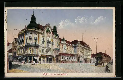 AK Erfurt, Partie am Bahnhof, mit Hotel Erfurter Hof