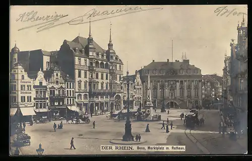 AK Bonn /Rh., Marktplatz mit Rathaus und Obelisk