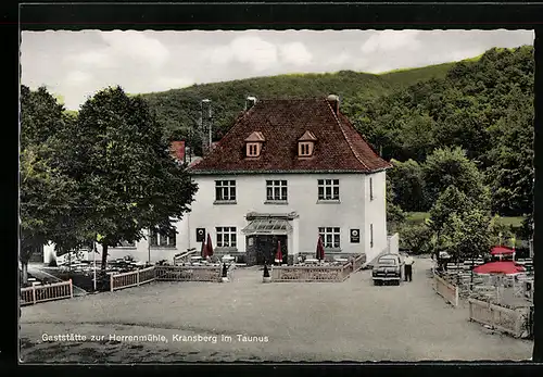 AK Kransberg im Taunus, Gaststätte-Pension zur Herrenmühle N. Halm mit Garten aus der Vogelschau