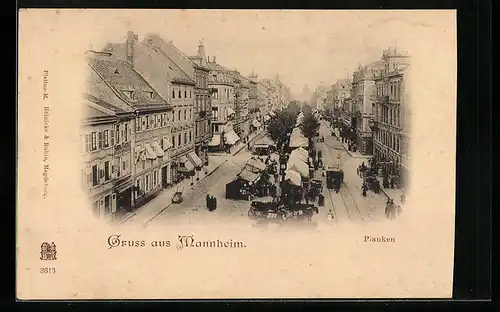 AK Mannheim, Strassenmarkt auf der Planken