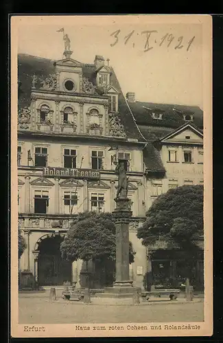 AK Erfurt, Haus zum roten Ochsen mit Roland-Theater und Roldandsäule