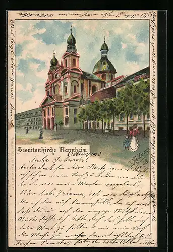 Lithographie Mannheim, Anblick der Jesuitenkirche