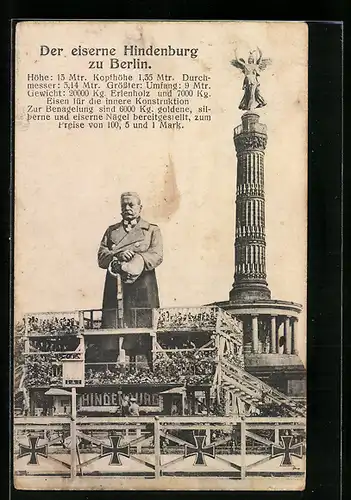 AK Berlin-Tiergarten, Der eiserne Hindenburg zu Berlin, Kriegshilfe