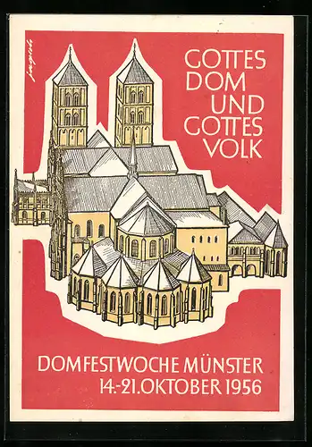 AK Münster, Domfestwoche 1956, Domansicht