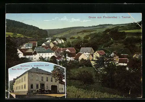 AK Finsternthal / Taunus, Gasthaus Deutscher Hof und Totalansicht