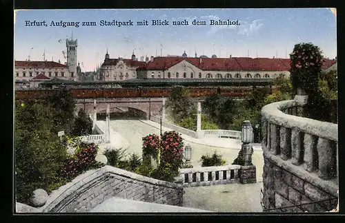 AK Erfurt, Aufgang zum Stadtpark mit Blick nach dem Bahnhof