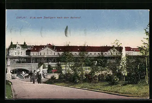 AK Erfurt, Blick vom Stadtpark nach dem Bahnhof