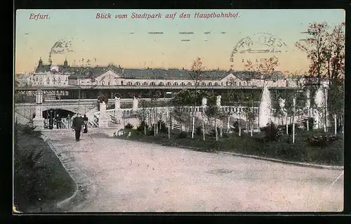 AK Erfurt, Blick vom Stadtpark auf den Hauptbahnhof