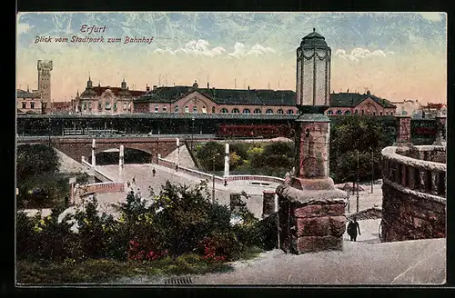 AK Erfurt, Stadtpark gegen Bahnhof